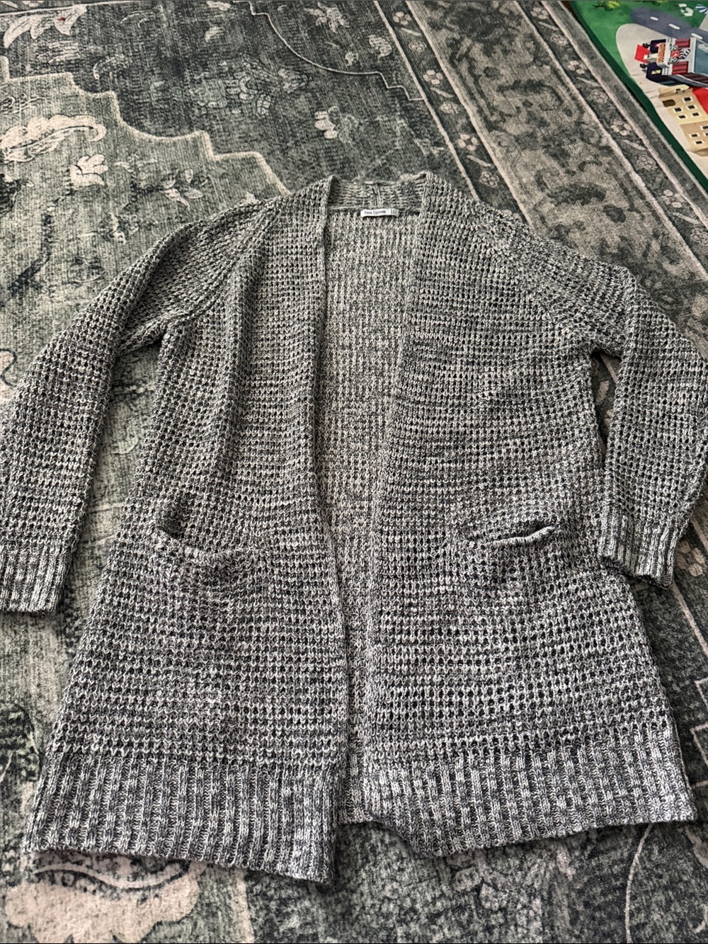 Pink Clover Gray Open-Front Knit Cardigan with Pockets